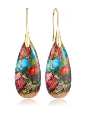 MUMREUES Colorful Teardrop Stone Earrings 14K Gold Plated